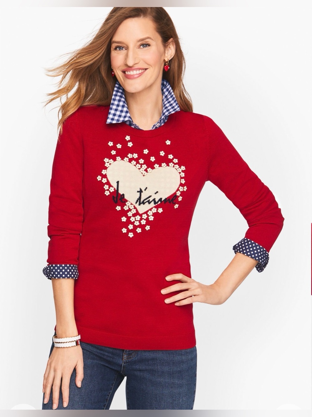 Talbots Embellished Heart Sweater Red Size 1XP
